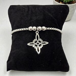 Witch’s Knot Celtic Stainless Steel Bracelet • Adjustable Silver Charm Jewelry
